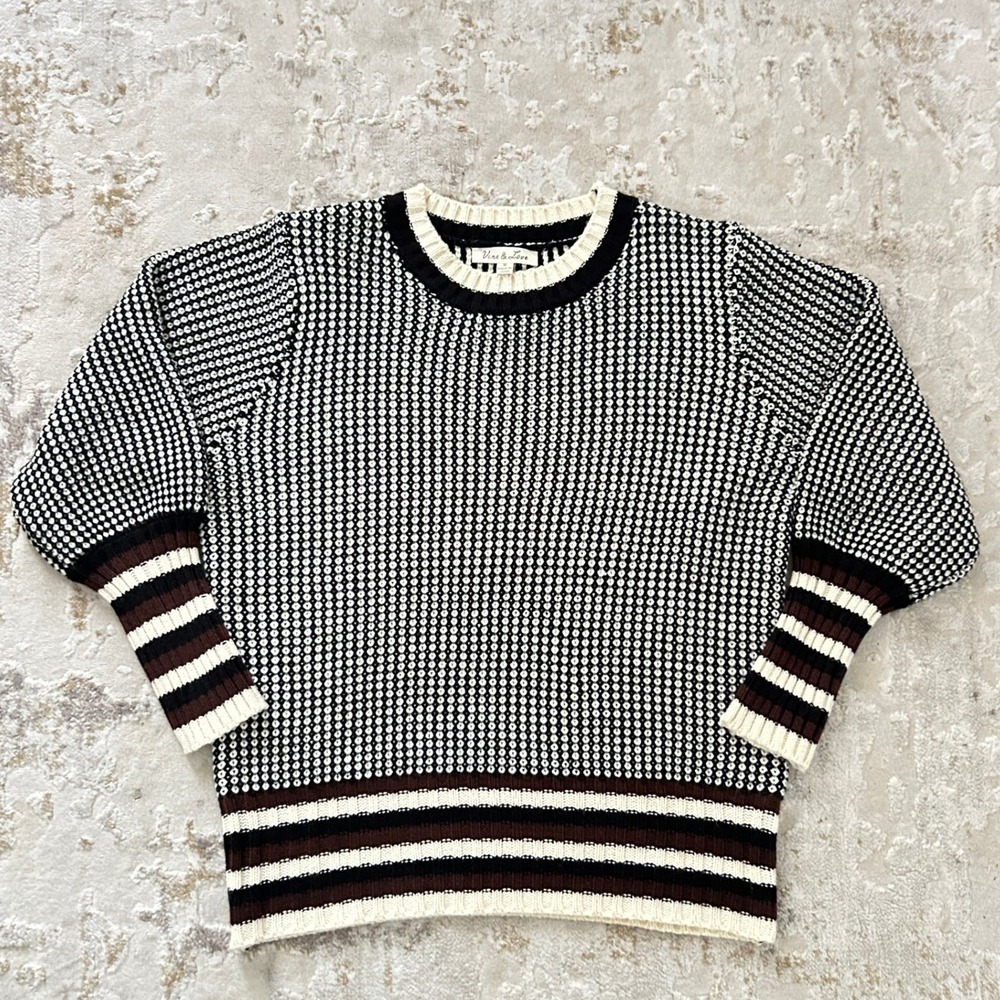 Vine & Love Womens Polka Dot & Striped Ballon Sleeve Crewneck Pullover Sweater-M - Picture 3 of 7